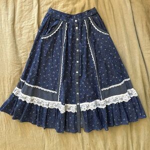 Gunne Sax Blue Floral Skirt Size XS
